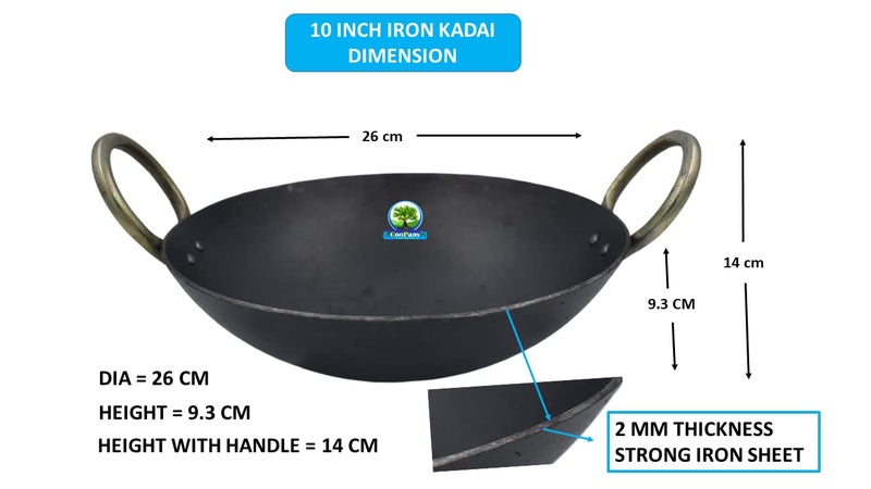 CooPany Traditional Multipurpose Use Iron KadaiIron Fry PanThick Bottom Iron Fry Pan 10 INCH - Image 5