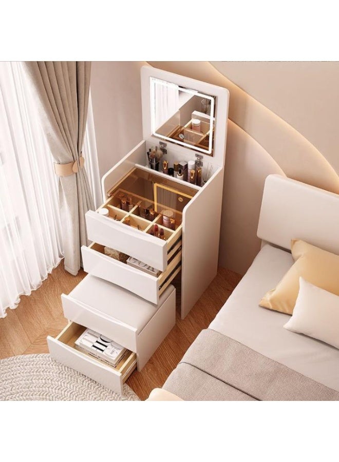 طاولة تزيين 3 في 1 مع مرآة قلابة، وطاولة بجانب السرير ومقعد، ومكتب مكياج مع سطح زجاجي وتخزين مخفي، مجموعة أدوات تزيين زاوية موفرة للمساحة لغرفة النوم، لون أبيض (SZZ007) - Image 3