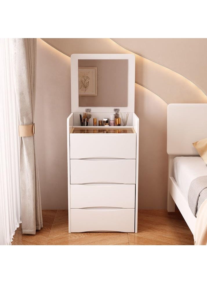 طاولة تزيين 3 في 1 مع مرآة قلابة، وطاولة بجانب السرير ومقعد، ومكتب مكياج مع سطح زجاجي وتخزين مخفي، مجموعة أدوات تزيين زاوية موفرة للمساحة لغرفة النوم، لون أبيض (SZZ007) - Image 4