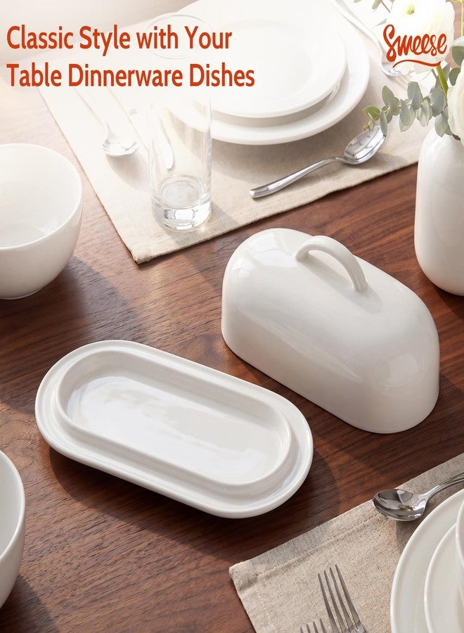 Sweese Ceramic Butter Dish with Lid, Small 6" White Butter Dish with Easy-Lift Handle, Microwave & Dishwasher Safe Butter Tray Container for Countertop - Image 3