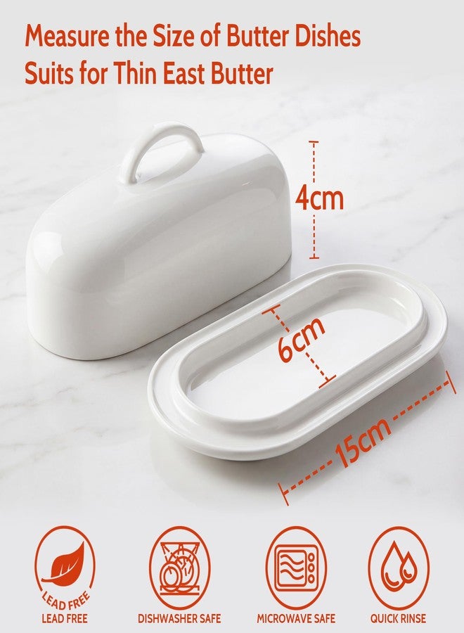Sweese Ceramic Butter Dish with Lid, Small 6" White Butter Dish with Easy-Lift Handle, Microwave & Dishwasher Safe Butter Tray Container for Countertop - Image 4