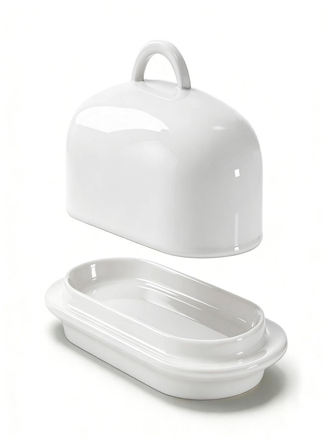 Sweese Ceramic Butter Dish with Lid, Small 6" White Butter Dish with Easy-Lift Handle, Microwave & Dishwasher Safe Butter Tray Container for Countertop - Image 1