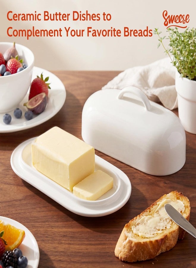 Sweese Ceramic Butter Dish with Lid, Small 6" White Butter Dish with Easy-Lift Handle, Microwave & Dishwasher Safe Butter Tray Container for Countertop - Image 2