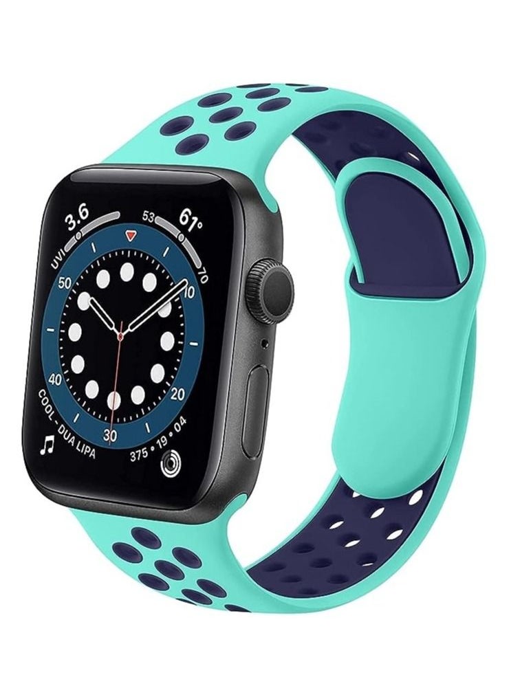 Generic - Strap Silicone Sport Band For Apple Watch 45mm Series 7 44mm / 42mm Series 1/2/3/4/6/SE Replacement Strap Wristband Bracelet Compatible with 42 mm / 44 mm / 45 mm (Teal & Blue) - Image 1