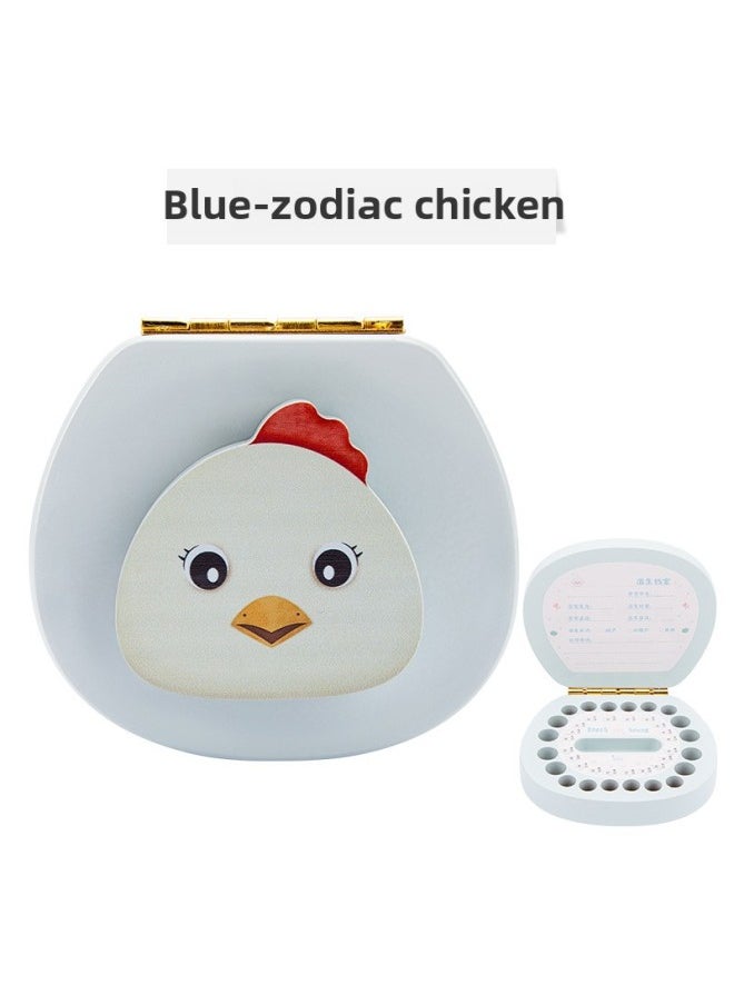 Generic Baby And Young Children Early Education Primary Teeth Memorial Gift Box Baby Boys And Girls Teeth Collection Fetal Hair Preservation Wooden Toy-Color:Blue-Zodiac Chicken  - Image 1