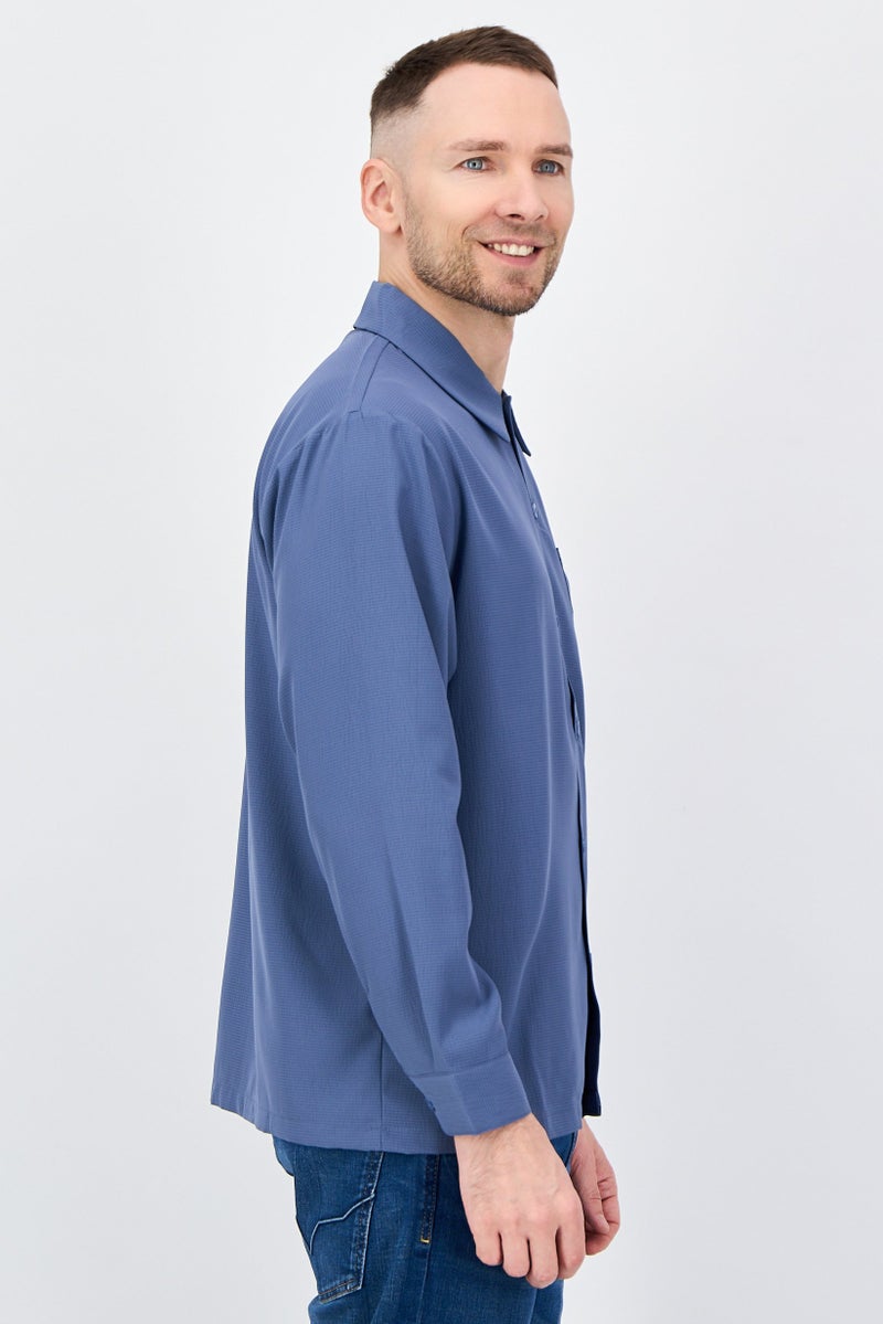 Aeropostale Men Regular Fit Textured Long Sleeve Casual Shirt, Slate Blue - Image 2