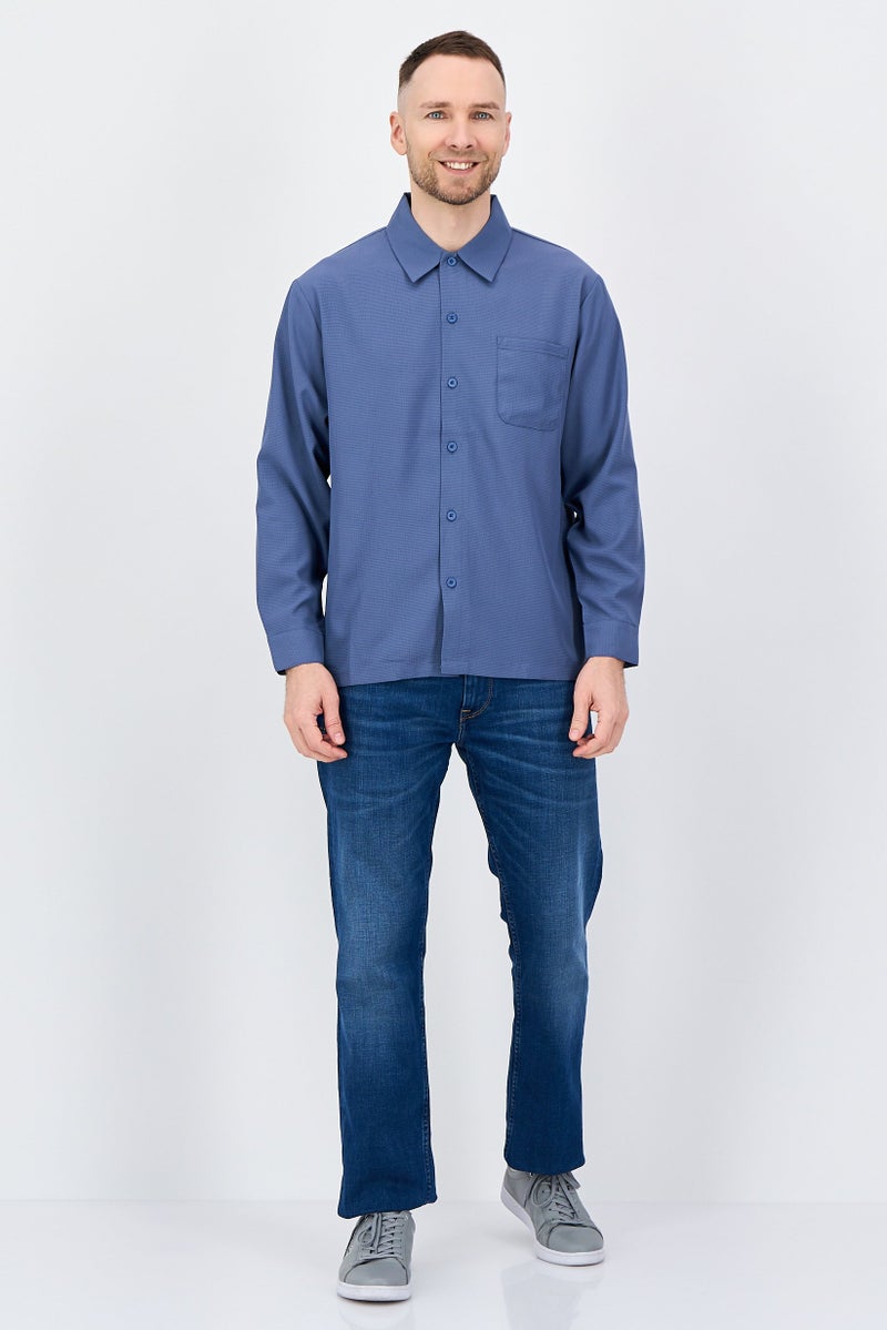 Aeropostale Men Regular Fit Textured Long Sleeve Casual Shirt, Slate Blue - Image 4