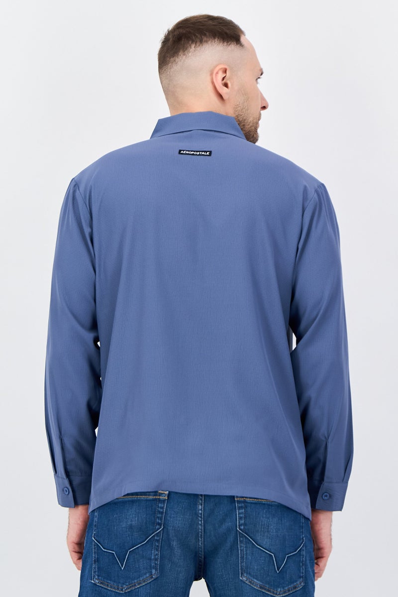 Aeropostale Men Regular Fit Textured Long Sleeve Casual Shirt, Slate Blue - Image 3
