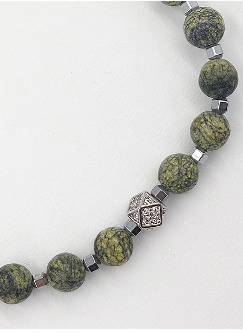 CHRYSOSTOMOS Handmade Beaded Bracelet for Men with Silver & Green Agate