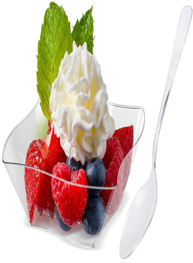 Lawei 100 pack 5 oz Mini Dessert Cups with Spoons - Mini Dessert Plates Disposable Bowls for Chocolate Desserts, Appetizers, Dessert Samplers, Dessert Shot Glasses & More - Image 1
