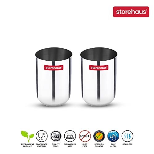 Storehaus Stainless Steel 2 pc Glass Set, Ideal for Home, Restaurants and Family Use, Kitchenware, Silver - Image 3