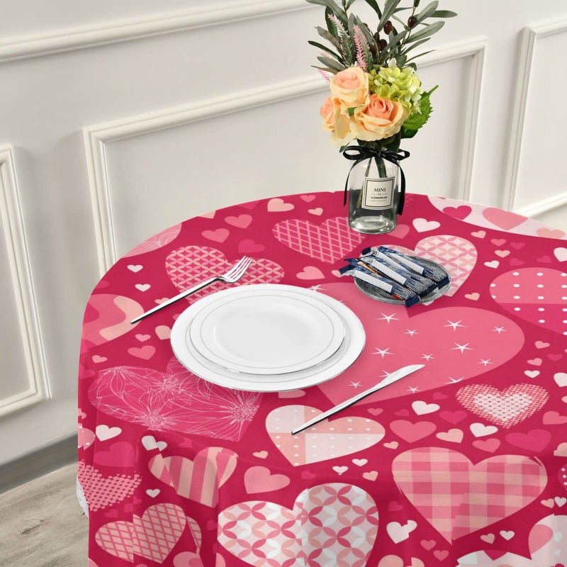 aportt Valentine's Day Round Tablecloth 60 Inches Pink Red Hearts Lace Table Cloth Water Resistant Spillproof Wrinkle Free Love Hearts Valentines Table Cover - Image 5