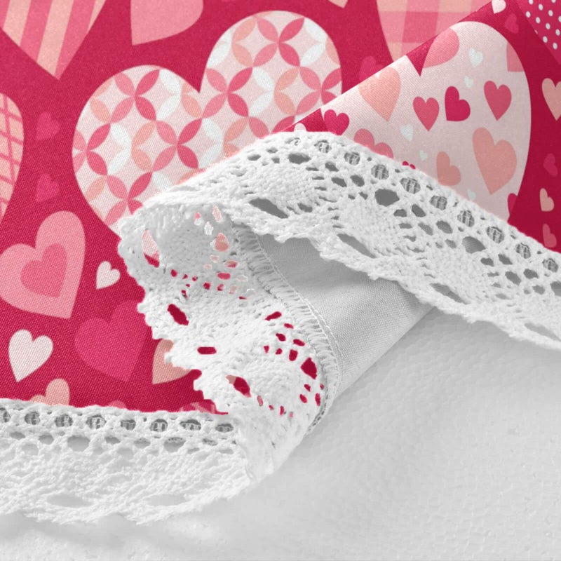 aportt Valentine's Day Round Tablecloth 60 Inches Pink Red Hearts Lace Table Cloth Water Resistant Spillproof Wrinkle Free Love Hearts Valentines Table Cover - Image 3