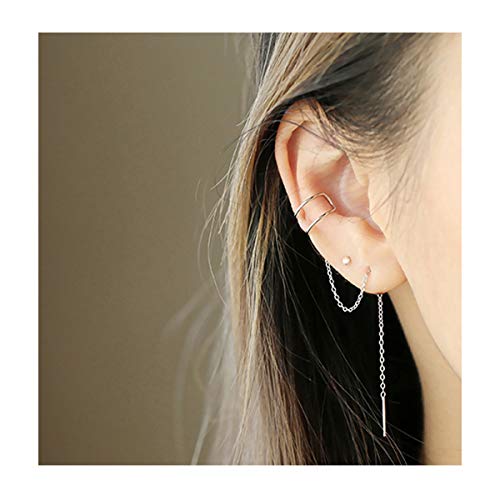 SLUYNZ 925 Sterling Silver Cuff Earrings Threader Chain for Women Crawler Earrings Wrap Earrings (Style 1) - Image 2