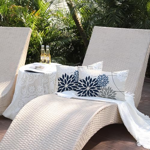 DFXSZ Blue and Gray Floral Pillow Covers 12x20 Set of 2 Outdoor Waterproof White Colored Decorative Throw Pillows Summer Pillowcase Polyester Cushion Case Decor for Couch Patio Funiture Garden Porch 01B12 - Image 3