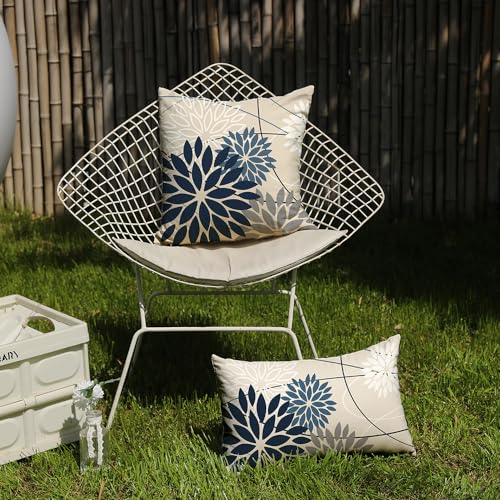 DFXSZ Blue and Gray Floral Pillow Covers 12x20 Set of 2 Outdoor Waterproof White Colored Decorative Throw Pillows Summer Pillowcase Polyester Cushion Case Decor for Couch Patio Funiture Garden Porch 01B12 - Image 4
