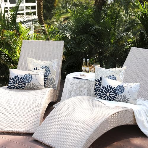 DFXSZ Blue and Gray Floral Pillow Covers 12x20 Set of 2 Outdoor Waterproof White Colored Decorative Throw Pillows Summer Pillowcase Polyester Cushion Case Decor for Couch Patio Funiture Garden Porch 01B12 - Image 5