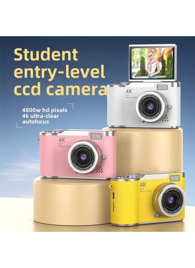 Generic - Flip Digital Camera Campus Selfie Entry Machine Student Card Machine Video Recording Retro Camera Gift-Body Color:Lk007 Pink Standard Version - Image 1