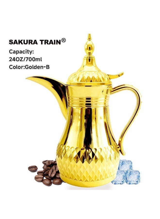 Sakura Train Middle Eastern Arabic Turkey-Inspired Stainless Steel Coffee Pot Dallah Pot Coffee Maker, Double-Wall Insulated Coffee Pot With Lid And Hand, Multiple Colors And Capacities Available for Women, Men, Guests, Best Gift idea, Kitchen Drinking Décor - Image 1
