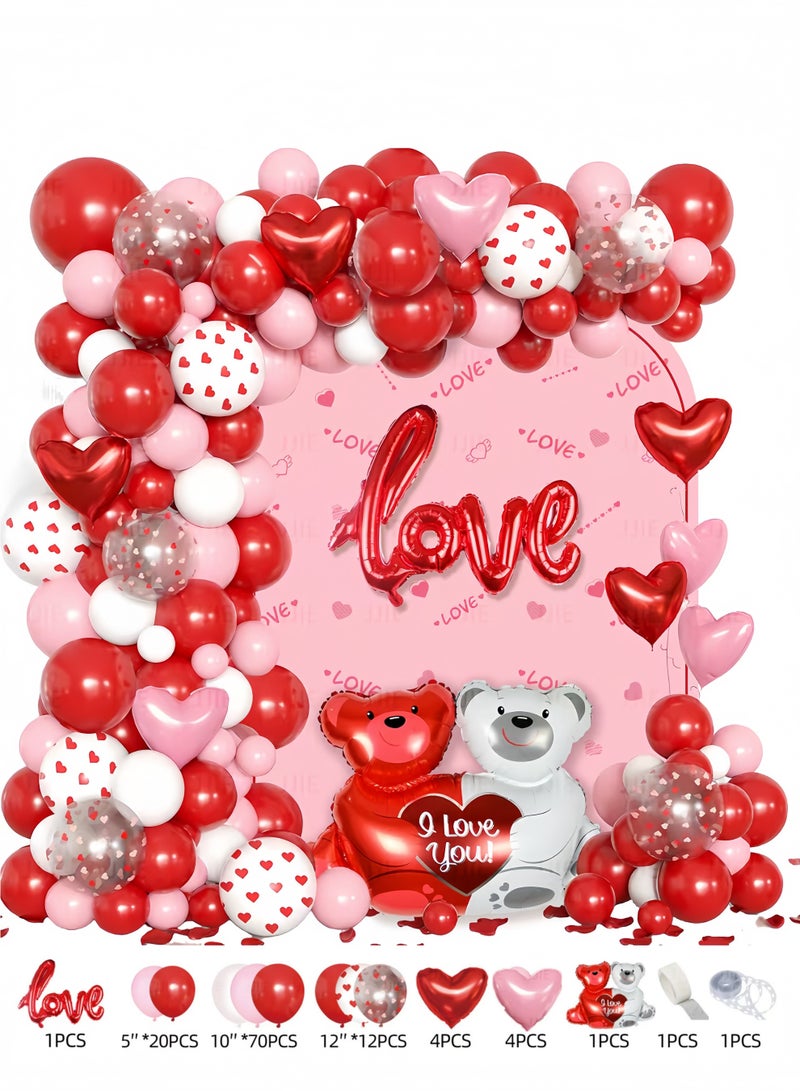 Eilimi 112pcs Valentines Balloon Arch Kit with Red Confetti Pink White Love Foil Balloons for Valentine Galentines Day Bridal Shower Engagement Wedding Birthday Party Decorations - Image 1