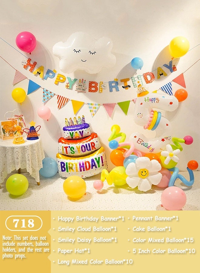 Cute Cake Balloon Set with Happy Birthday Banner,Cake Topper,Perfect for Graduation Baby Shower Birthday Party Backdrop - Image 2