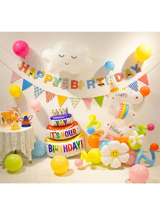 Cute Cake Balloon Set with Happy Birthday Banner,Cake Topper,Perfect for Graduation Baby Shower Birthday Party Backdrop - Image 1