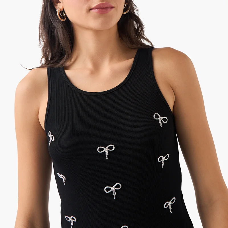 2Xtremz 2Xtremz Ribbed Bow Embellished Sleeveless Top