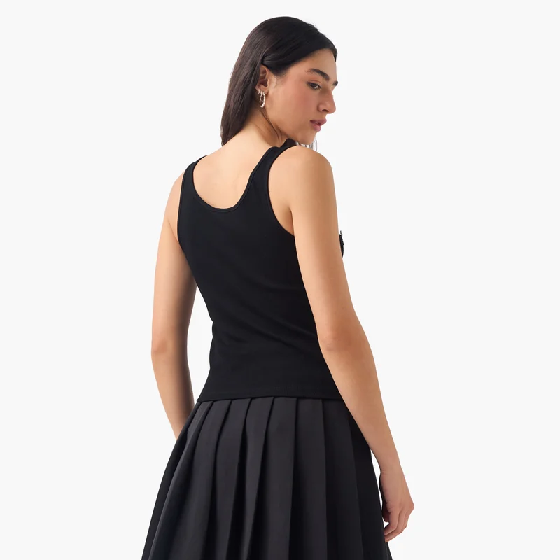 2Xtremz 2Xtremz Ribbed Bow Embellished Sleeveless Top