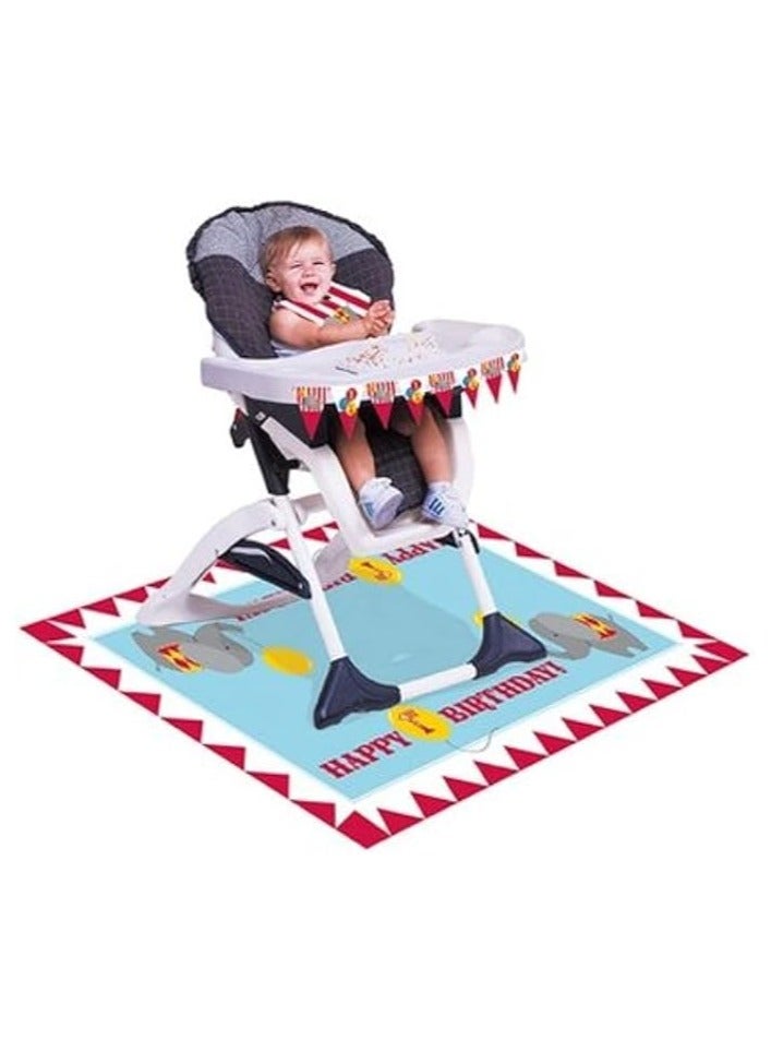 كرييتف كونفيرتينج طقم كرسي مرتفع لعيد الميلاد الاول من كريياتف كونفرتنغ ببساط بنمط اجواء السيرك بطباعة لجملة 1st Birthday، بلاستيك - Image 1