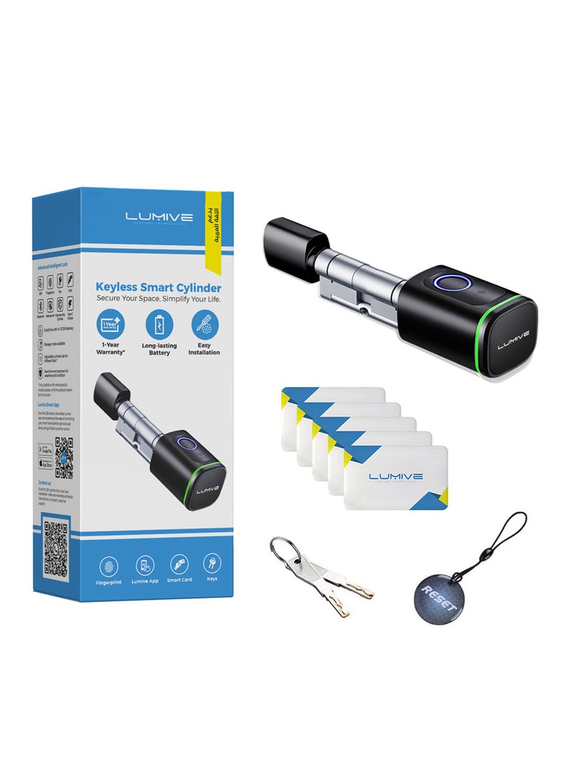 LUMIVE - Lumive Smart Door Lock Support Up to 100 Fingerprints, Smart Lock with Remote App Unlocking, 2x RFID Smart Card , Black , 80mm Cylinder, Battery Included - Image 1