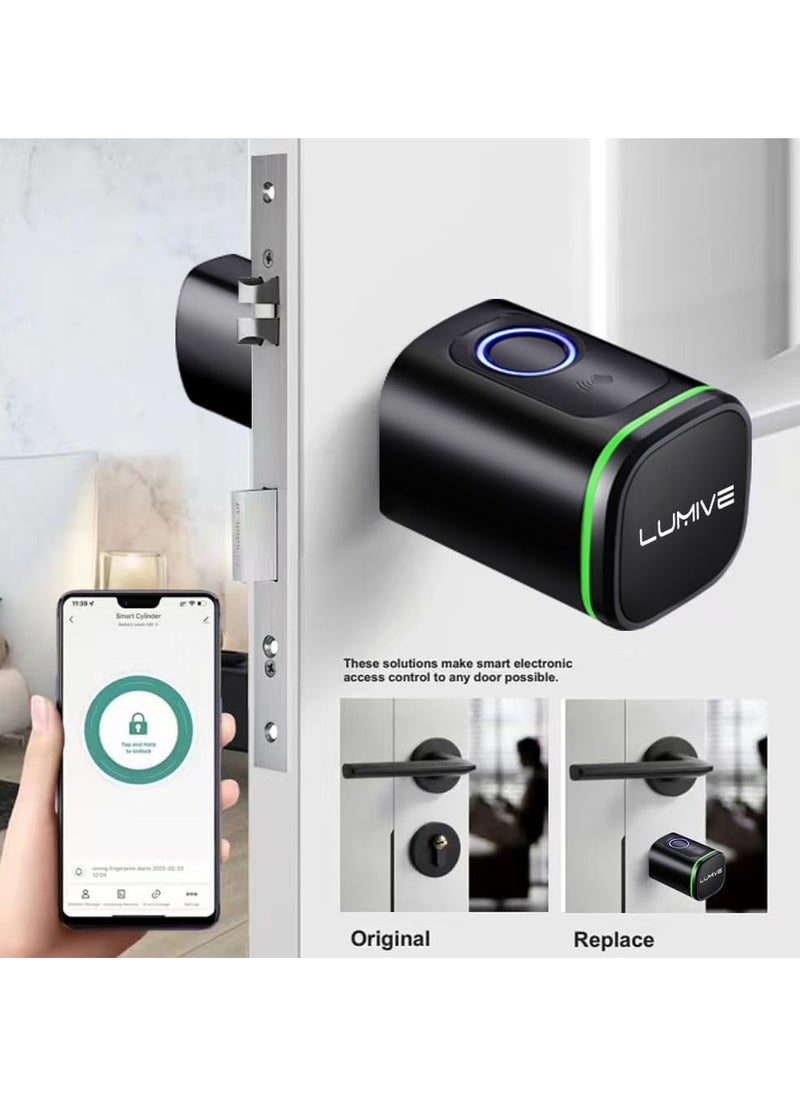 LUMIVE - Lumive Smart Door Lock Support Up to 100 Fingerprints, Smart Lock with Remote App Unlocking, 2x RFID Smart Card , Black , 80mm Cylinder, Battery Included - Image 1
