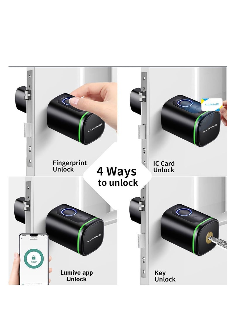 LUMIVE - Lumive Smart Door Lock Support Up to 100 Fingerprints, Smart Lock with Remote App Unlocking, 2x RFID Smart Card , Black , 80mm Cylinder, Battery Included - Image 1