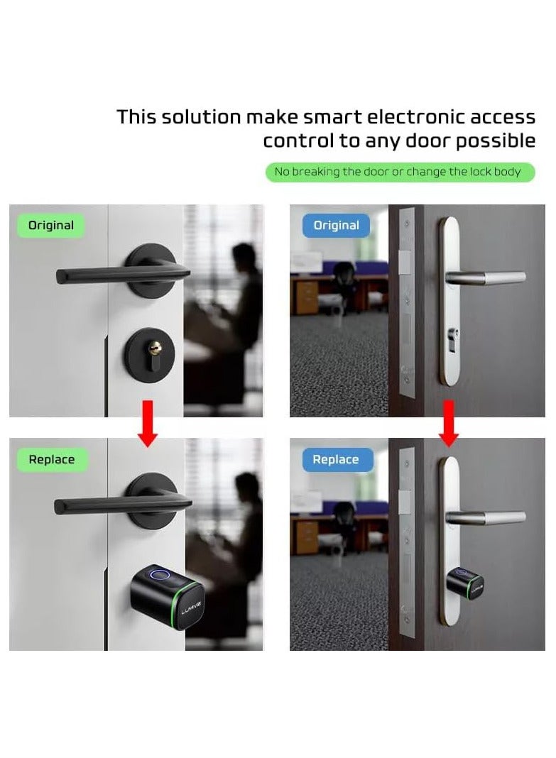 لوميف قفل باب ذكي | للأبواب الداخلية فقط| من لوميف يدعم حتي 100 بصمة , قفل ذكي يدعم الفتح عن طريق تطبيق الجوال , شامل 2 بطاقة ذكية , أسود , بطول 80مم ويشمل البطارية - Image 3