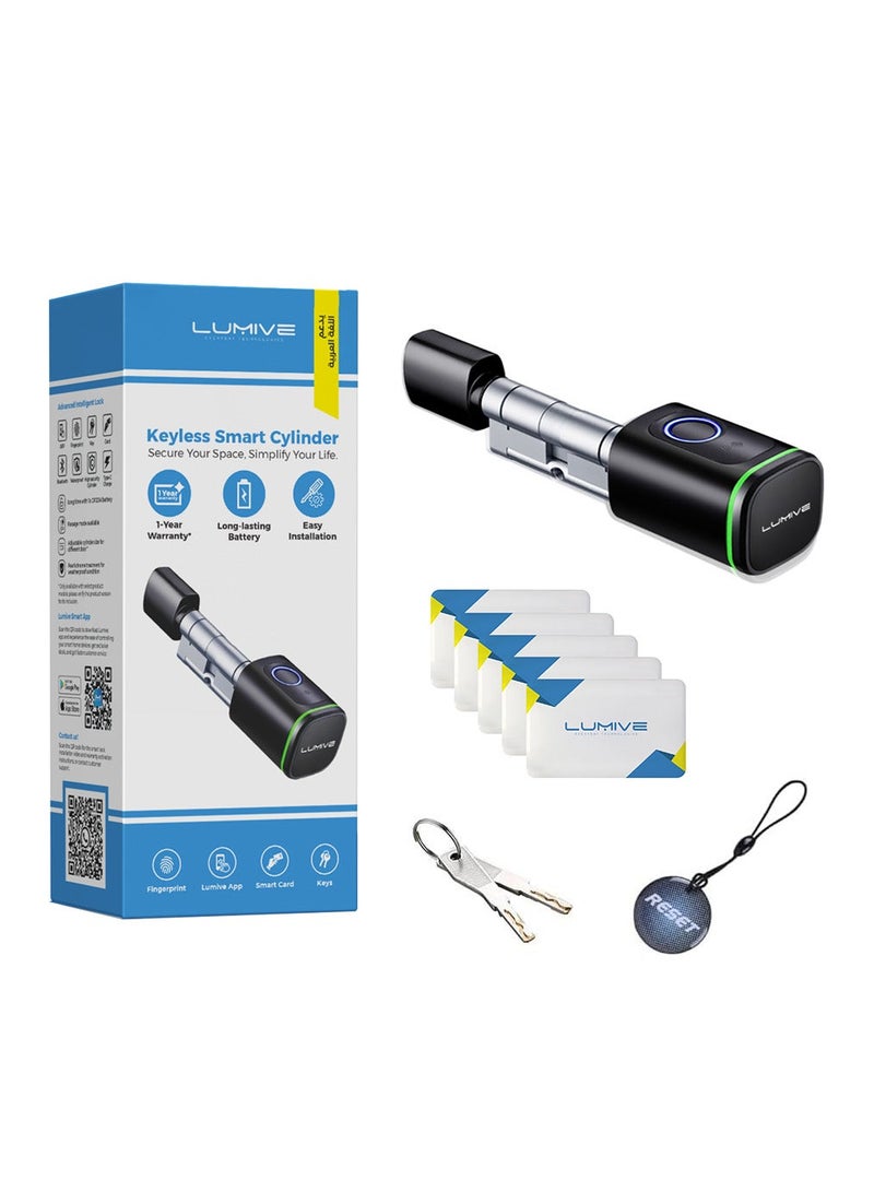لوميف قفل باب ذكي | للأبواب الداخلية فقط| من لوميف يدعم حتي 100 بصمة , قفل ذكي يدعم الفتح عن طريق تطبيق الجوال , شامل 2 بطاقة ذكية , أسود , بطول 80مم ويشمل البطارية - Image 1