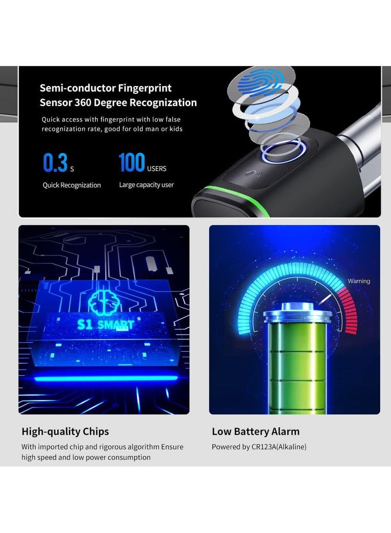 لوميف قفل باب ذكي | للأبواب الداخلية فقط| من لوميف يدعم حتي 100 بصمة , قفل ذكي يدعم الفتح عن طريق تطبيق الجوال , شامل 2 بطاقة ذكية , أسود , بطول 80مم ويشمل البطارية - Image 4