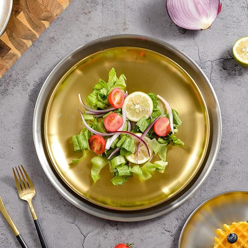 comfrt Stainless Steel Round Plate, Dinner Plate Dish, Metal Tray, BBQ Trays, Kids Dinner Metal Plates, Round Serving Salad Plates ( 30cm/ 12inch ) - Image 3
