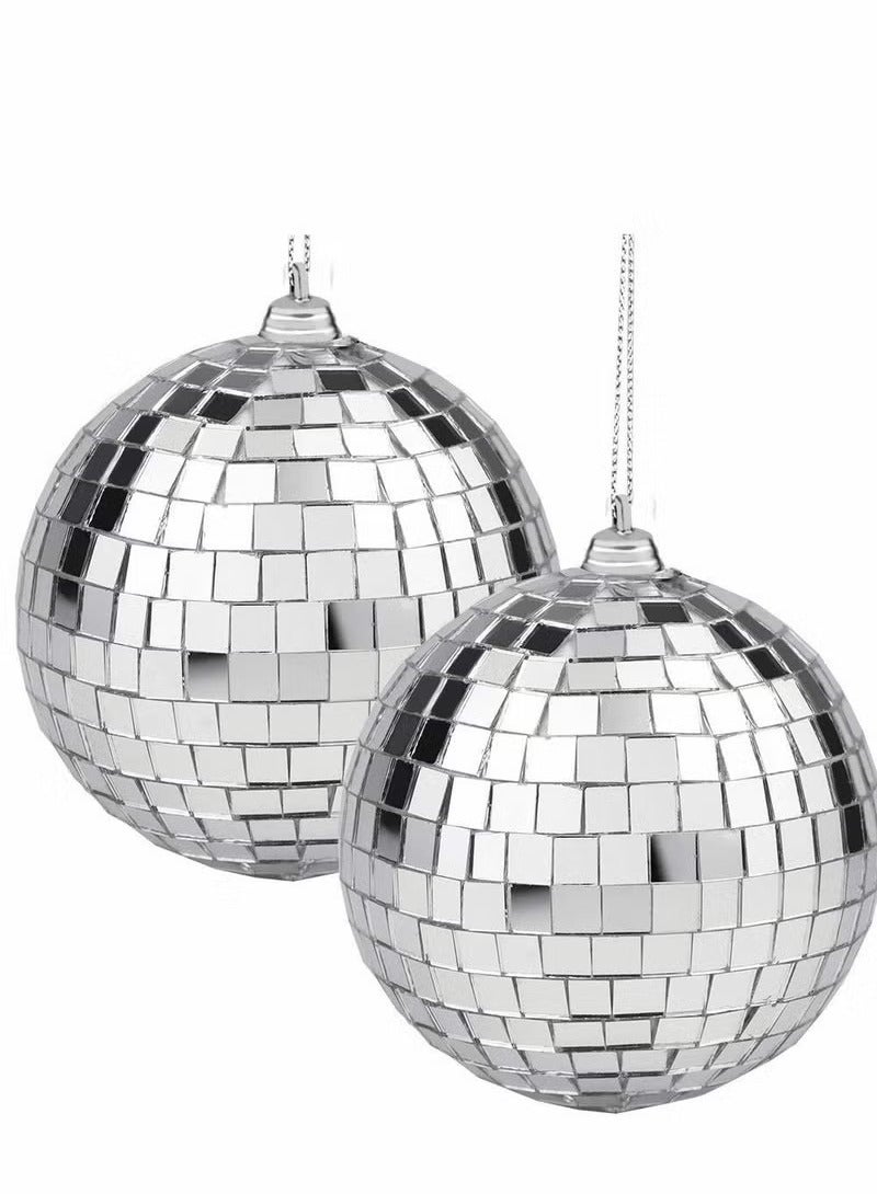 Realfrog 2 Pieces Mirror Disco Ball, Silver Hanging Ball for 50s 60s 70s Disco DJ Light Effect Party, Hanging Ball for Party Home Decoration Stage Props School Festivals Favors Festivals (4 Inch) - Image 1