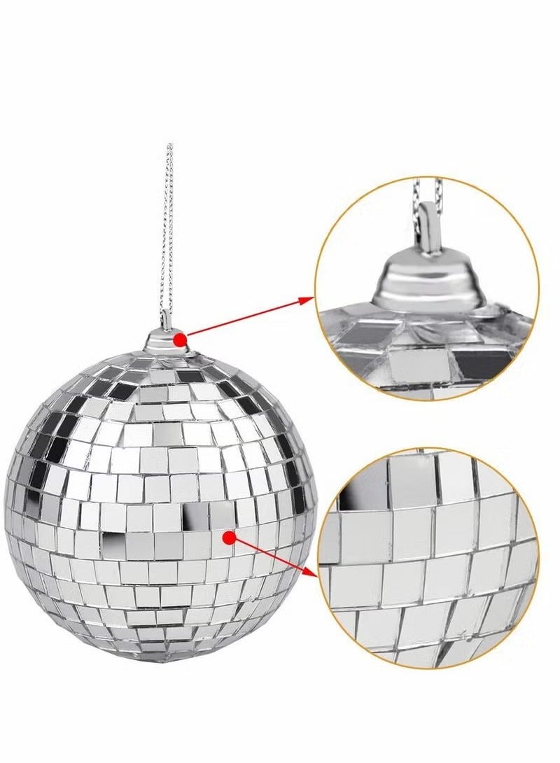 Realfrog 2 Pieces Mirror Disco Ball, Silver Hanging Ball for 50s 60s 70s Disco DJ Light Effect Party, Hanging Ball for Party Home Decoration Stage Props School Festivals Favors Festivals (4 Inch) - Image 3