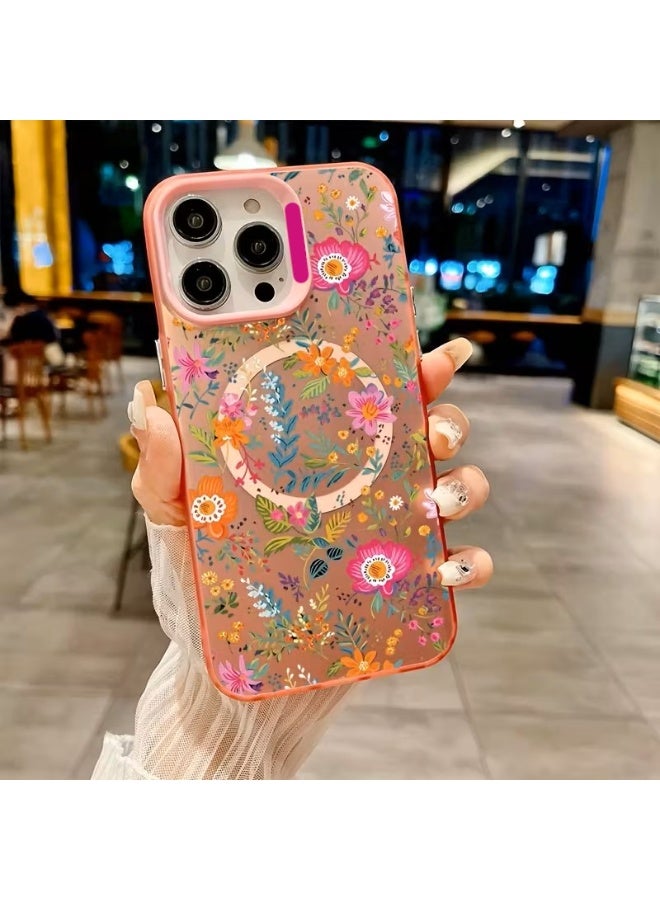 Temu Colorful Magnetic Phone Case with Floral Design - Stylish Phone Cover, Aesthetic Case, Floral Design, Lightweight Case, Shockproof Case, Compatible with iPhone 16 Pro - Image 2