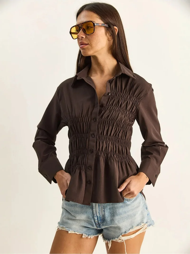 بيانكو لوتشي LUCCI Women's Regular-Fit Cotton-Blend Poplin Shirt