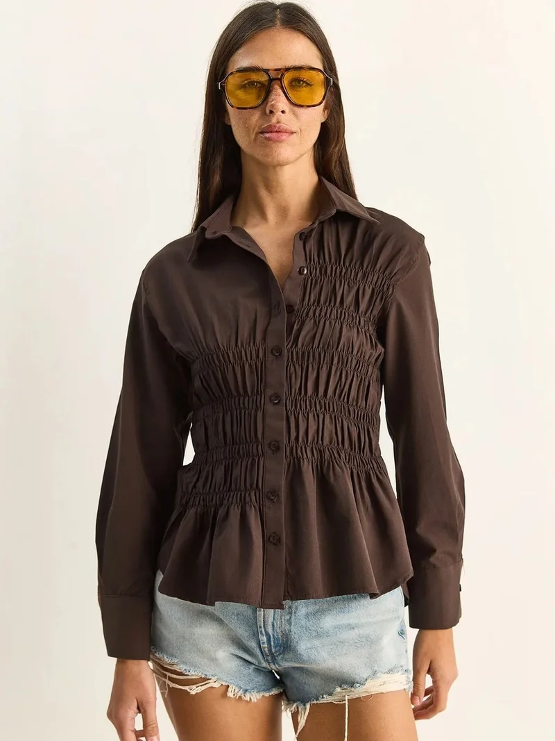 بيانكو لوتشي LUCCI Women's Regular-Fit Cotton-Blend Poplin Shirt