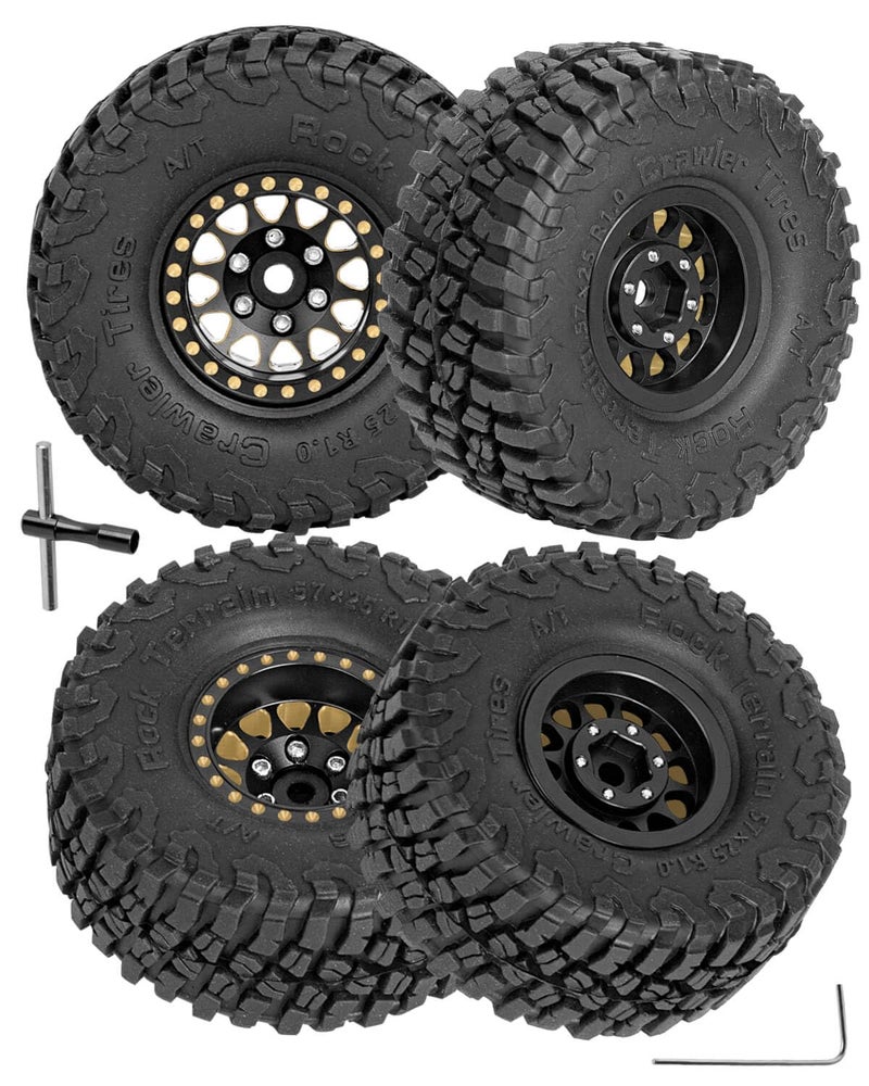 hopsupRC RC Full Brass 10in Beadlock RC Truck Tires Wheels Tires Upgrades Part for 118 124 Trx4m Axial SCX24 RC CrawlerRC Wheels Hops Up4pcs Black - Image 3