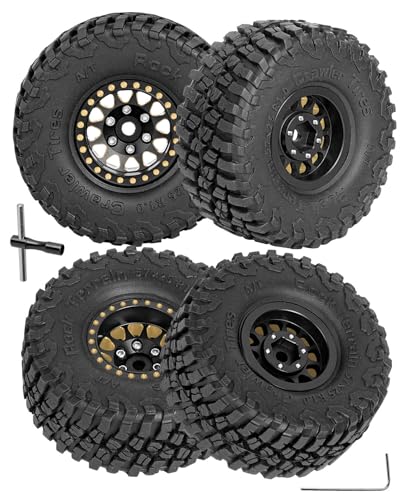 hopsupRC RC Full Brass 10in Beadlock RC Truck Tires Wheels Tires Upgrades Part for 118 124 Trx4m Axial SCX24 RC CrawlerRC Wheels Hops Up4pcs Black - Image 1