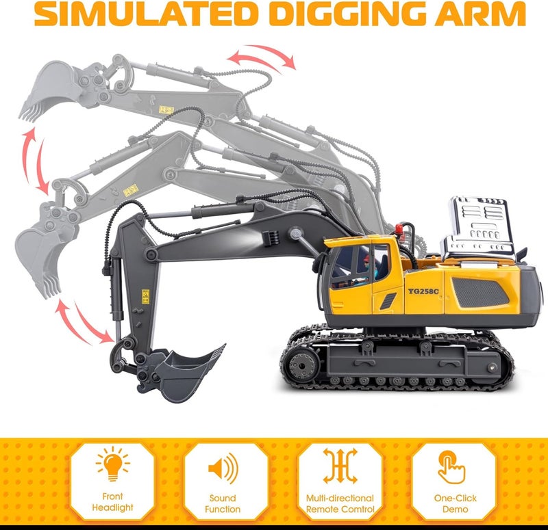 Samtop Reliable durability Remote Control Excavator Toys, 11 Channel 1:20 RC Construction Vehicles, 680° Rotation Hydraulic Car Toys for 4 5 6 7 8 9 10 Year Old Boys Kids, RC Truck Digger Toy Christmas Birthday Gifts Field tested quality - Image 3