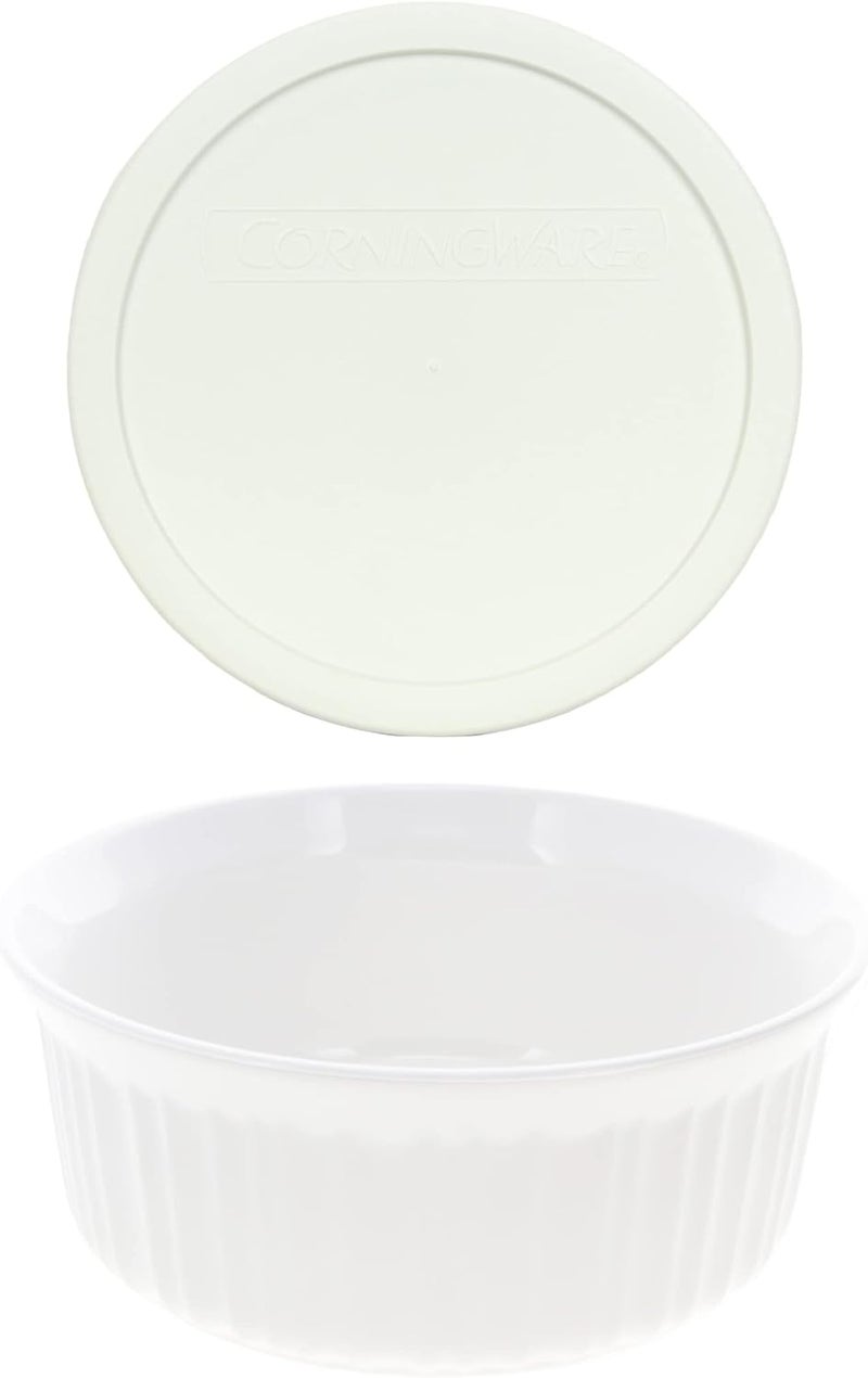 Corningware FS5 1.5qt Round French White Casserole Dish & F-5-PC 1.5qt French White Plastic Lid - Image 1