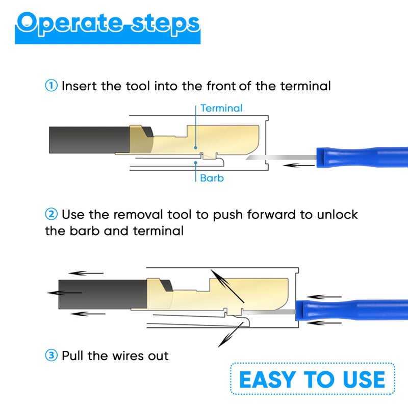Kikerike Terminal Removal Tool Kit 36 Pcs Depinning Tool Electrical Connector Pin Removal Tool Kit Pin Extractor Tool Set Wire Terminal Release Tool For Automotive Car Household Devices - Blue - Image 5