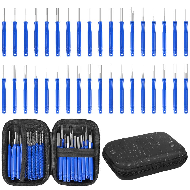 Kikerike Terminal Removal Tool Kit 36 Pcs Depinning Tool Electrical Connector Pin Removal Tool Kit Pin Extractor Tool Set Wire Terminal Release Tool For Automotive Car Household Devices - Blue - Image 1