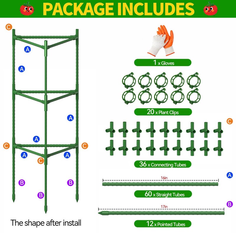 OUREST 4 Pack Large Tomato Cage for Garden Up to 49" H X 16" W Metal Plant Support Stakes with Clips Triangle Pea Cages Cucumber Trellis for Vegetables Pots Vines Flowers Climbing Plants - Image 2