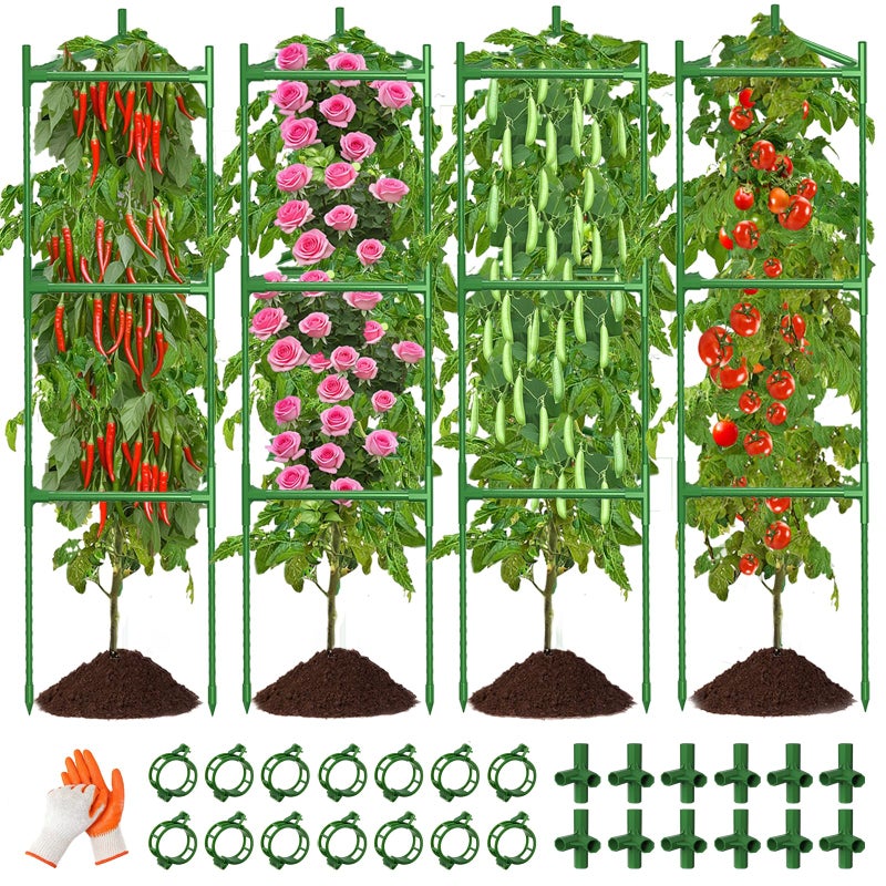 OUREST 4 Pack Large Tomato Cage for Garden Up to 49" H X 16" W Metal Plant Support Stakes with Clips Triangle Pea Cages Cucumber Trellis for Vegetables Pots Vines Flowers Climbing Plants - Image 1
