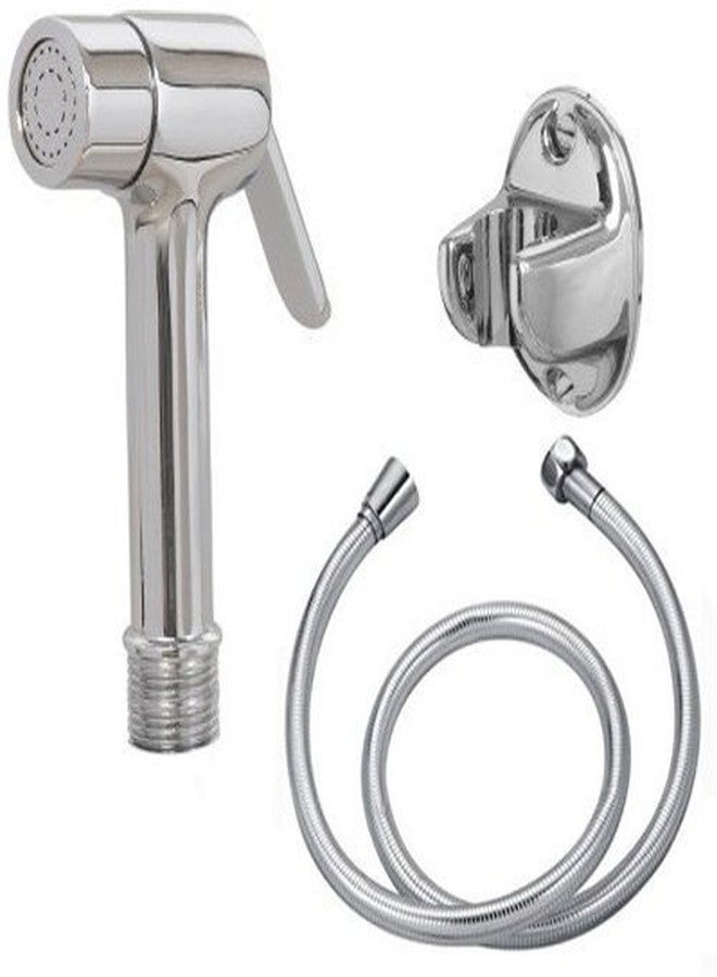 SHRUTI Brass Health faucet With 2 Mtr Flexible Full Silver Shower Tube And Abs Chrome Plate Stand - (1172,1167 Full Cp) - Image 1